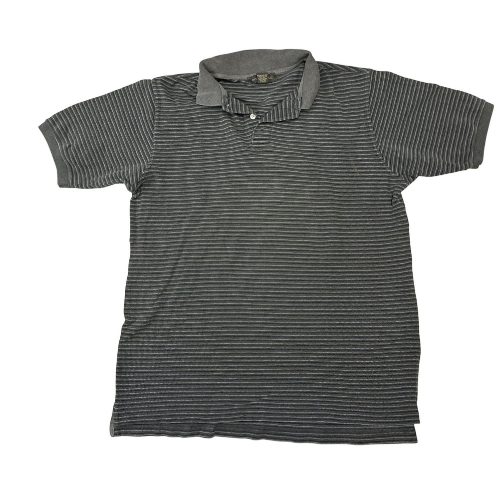 Banana Republic Mens Large Grey Striped Short Sleeve Cotton Polo Shirt L